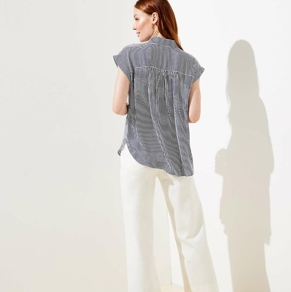 NWT LOFT Striped Dolman Cap Sleeve Shirt - Picture 3 of 7